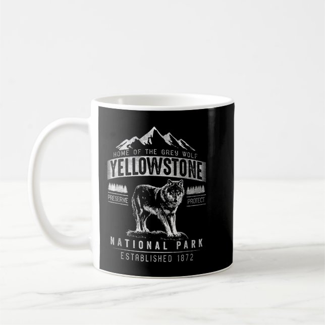 Vintage Grey Wolf Yellowstone National Park Coffee Mug (Left)
