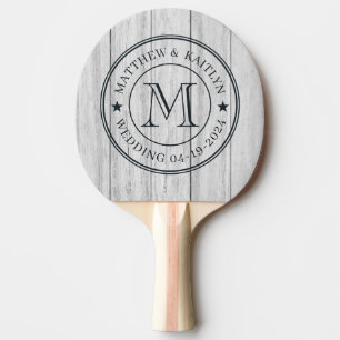 Vintage Grey Wood Boards Wedding Monogram Star Ping Pong Paddle