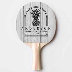 Vintage Grey Wood Pineapple Wedding Arch & Name Ping Pong Paddle