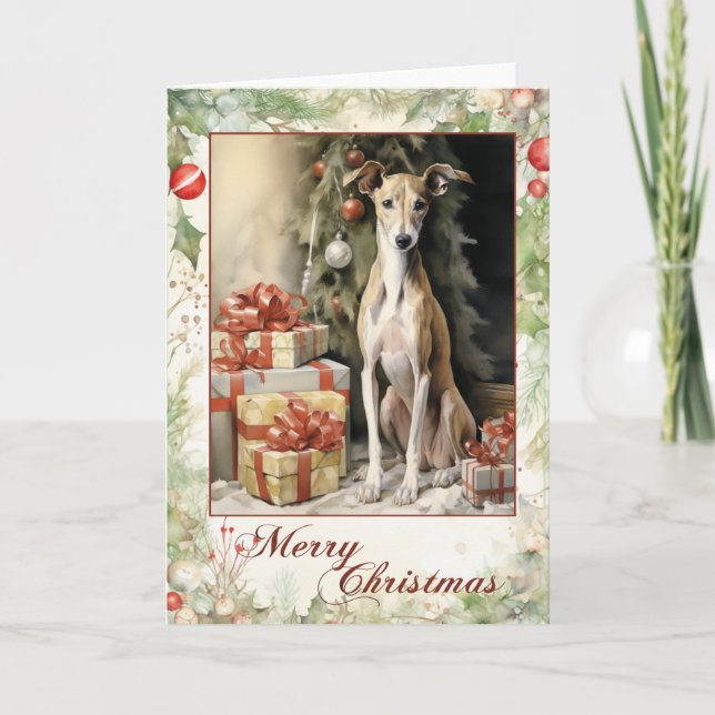 Vintage Greyhound Christmas Holiday Card (Front)