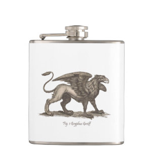 Vintage griffin (gryphus greiff) illustration. hip flask