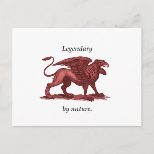 Vintage griffin illustration, legendary by nature postcard