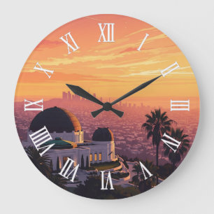 Vintage Griffith Observatory Los Angeles Sunset Large Clock