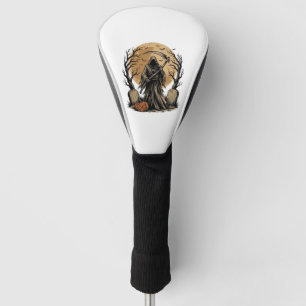 Vintage Grim Reaper Halloween Moon Vector Design_1 Golf Head Cover