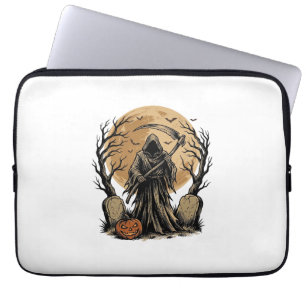 Vintage Grim Reaper Halloween Moon Vector Design_1 Laptop Sleeve