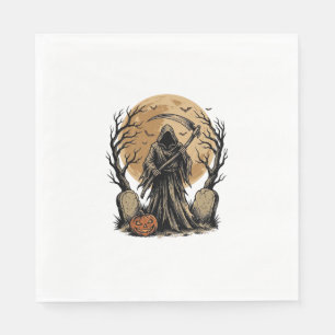 Vintage Grim Reaper Halloween Moon Vector Design_1 Napkin