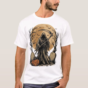 Vintage Grim Reaper Halloween Moon Vector Design_1 T-Shirt