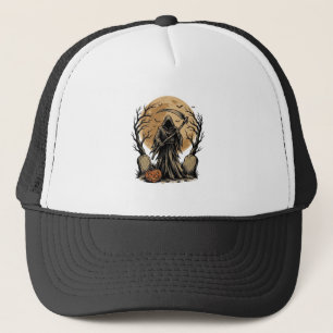 Vintage Grim Reaper Halloween Moon Vector Design_1 Trucker Hat