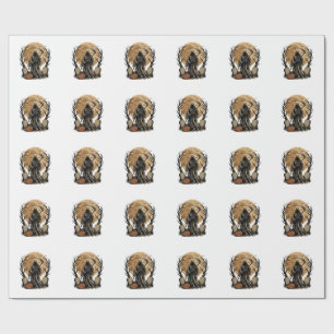 Vintage Grim Reaper Halloween Moon Vector Design_1 Wrapping Paper