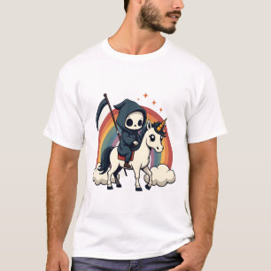 Vintage Grim Reaper Riding Unicorn Rainbow Cute Go T-Shirt