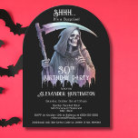 Vintage Grim Reaper Surprise 30th Birthday Party Invitation<br><div class="desc">Create the ultimate 30th birthday party invitation with this Vintage Grim Reaper Surprise 30th Birthday Invitation, perfect for those who love Halloween, horror, and all things spooky and macabre. Featuring an ombre-coloured Grim Reaper dressed in dark grey, purple, and red, holding a scythe in one hand and making a "Shhh"...</div>