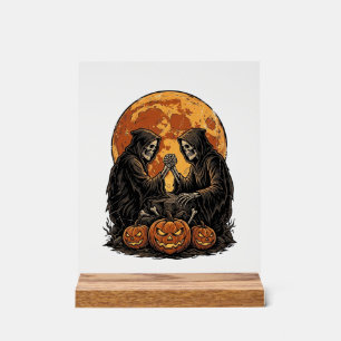 Vintage Grim Reapers Halloween Pumpkin Vector Desi Acrylic Sign