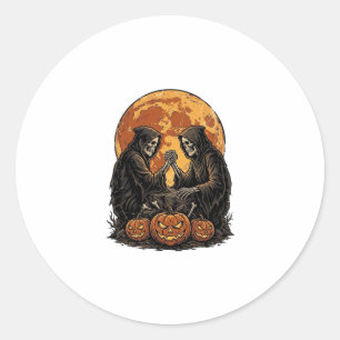 Vintage Grim Reapers Halloween Pumpkin Vector Desi Classic Round Sticker
