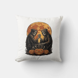 Vintage Grim Reapers Halloween Pumpkin Vector Desi Cushion
