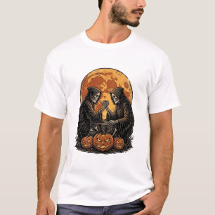 Vintage Grim Reapers Halloween Pumpkin Vector Desi T-Shirt