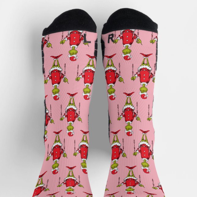 Vintage Grinch Christmas Pink Pattern Socks (Top)