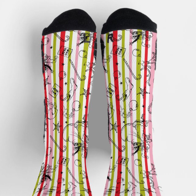 Vintage Grinch Christmas Stipe Pattern Socks (Top)