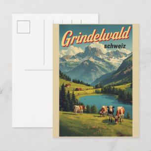 Vintage Grindelwald Village Switzerland natur gift Postcard