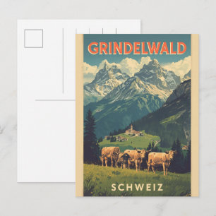 Vintage Grindelwald Village Switzerland natur gift Postcard