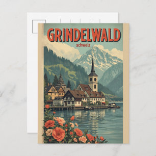 Vintage Grindelwald Village Switzerland natur gift Postcard