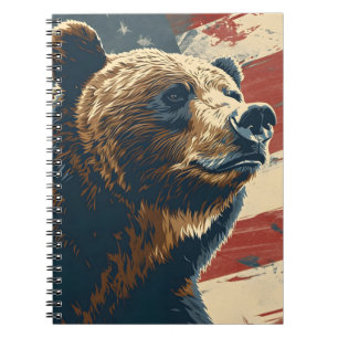 Vintage Grizzly American Flag Notebook