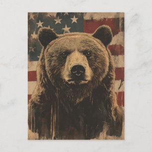 Vintage Grizzly-Bär USA Amerikanische Flagge Postcard