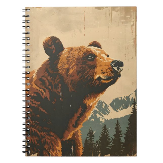 Vintage Grizzly Illustration Notebook (Front)