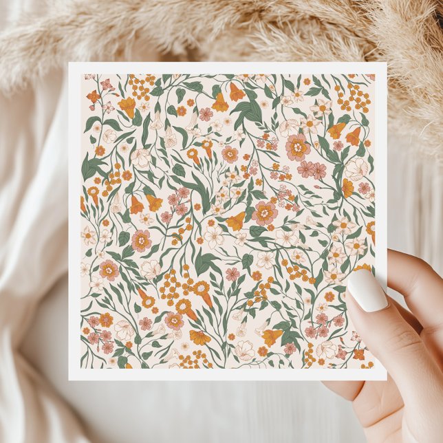 Vintage Groovy Boho Floral Bridal Shower Napkin (Creator Uploaded)