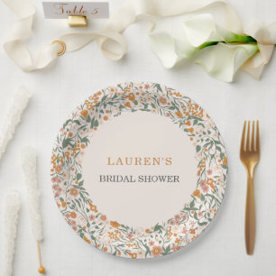 Vintage Groovy Boho Floral Bridal Shower Paper Plate