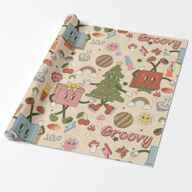 vintage groovy disco christmas tree wrapping paper (Unrolled)