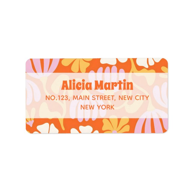 Vintage Groovy Hippie Flower Orange Address Label (Front)