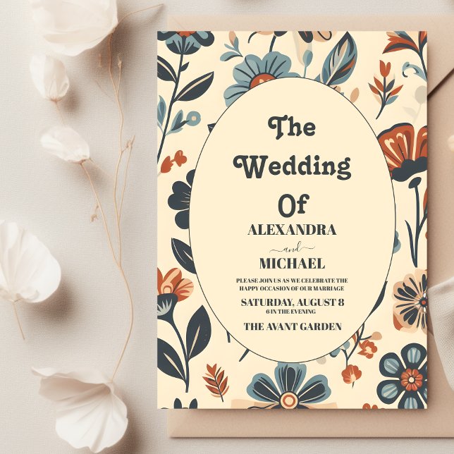 Vintage  Groovy modern daisy floral wedding Invitation (Creator Uploaded)