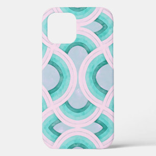 Vintage Groovy Rainbow Pattern In Aqua iPhone 12 Case