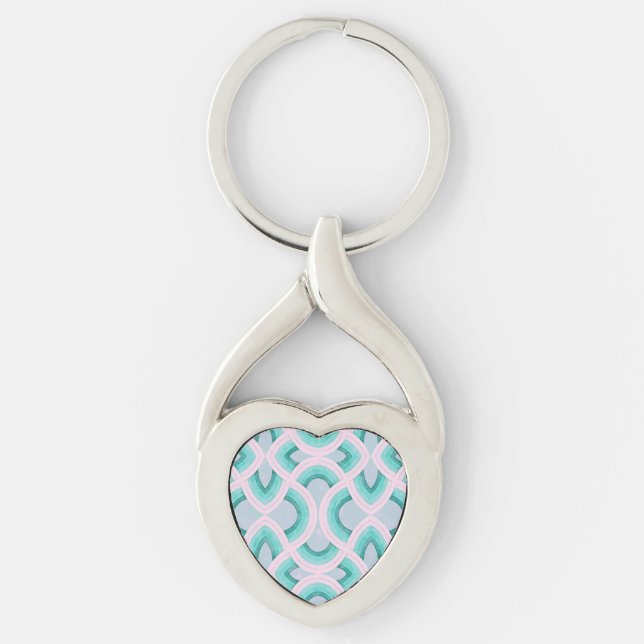 Vintage Groovy Rainbow Pattern In Aqua Key Ring (Front)