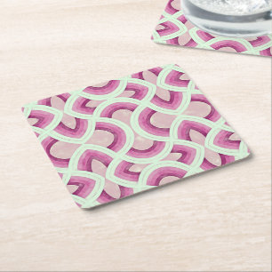 Vintage Groovy Rainbow Pattern In Mulberry Square Paper Coaster