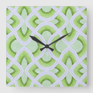 Vintage Groovy Rainbow Pattern In Sage And Kiwi Square Wall Clock
