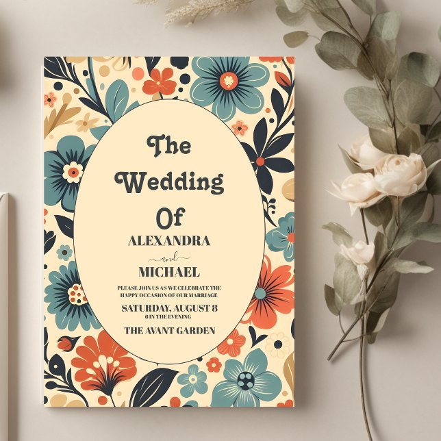 Vintage Groovy Retro Floral Wedding  Invitation (Creator Uploaded)