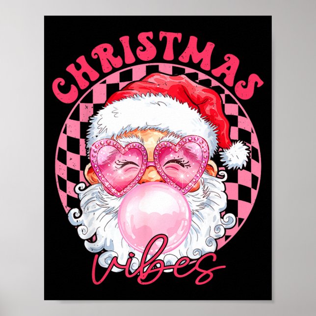 Vintage Groovy Santa Claus Christmas Vibes Womens  Poster (Front)