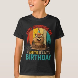 Vintage Groundhog Day And My Birthday Rodent Groun T-Shirt