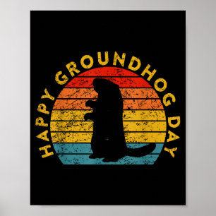 Vintage Groundhog Day Sunset Gifts Happy Groundhog Poster