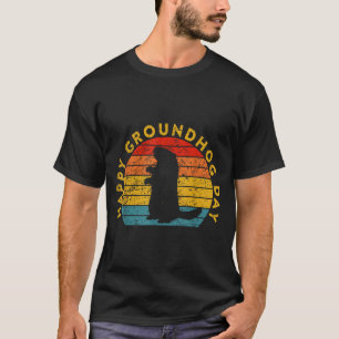 Vintage Groundhog Day Sunset Gifts Happy Groundhog T-Shirt