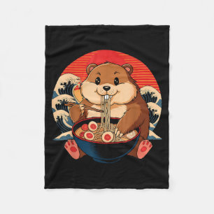 Vintage Groundhog Eating Ramen Funny Happy Groundh Fleece Blanket