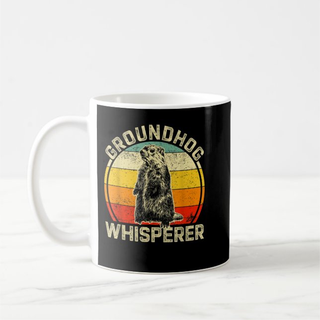 Vintage Groundhog Whisperer Silhouette Gift Ground Coffee Mug (Left)