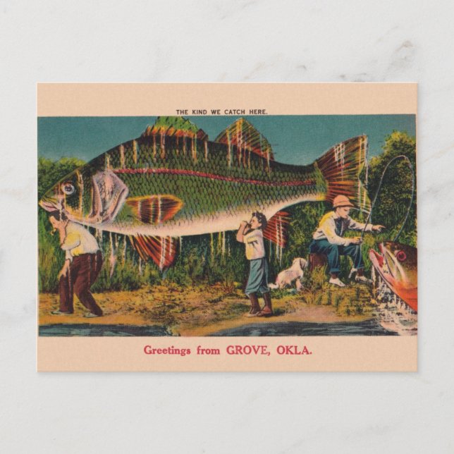 Vintage Grove Oklahoma Fishing Post Card (Front)