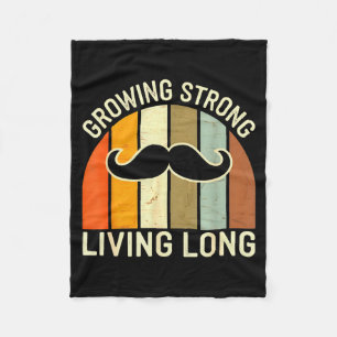 Vintage Growing Strong Living Long - Retro Moustac Fleece Blanket