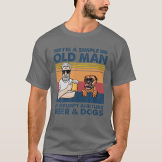 Vintage Grumpy Old Man Like Beer And Dogs Boxer Gr T-Shirt