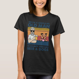 Vintage Grumpy Old Man Like Beer And Dogs Pitbull T-Shirt