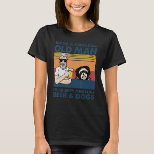 Vintage Grumpy Old Man Like Beer And Dogs Shih Tzu T-Shirt