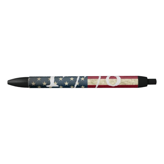 Vintage Grunge American Flag 1776 Black Ink Pen (Front)