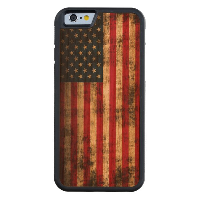 Vintage Grunge American Flag Carved Wood iPhone Case (Back)